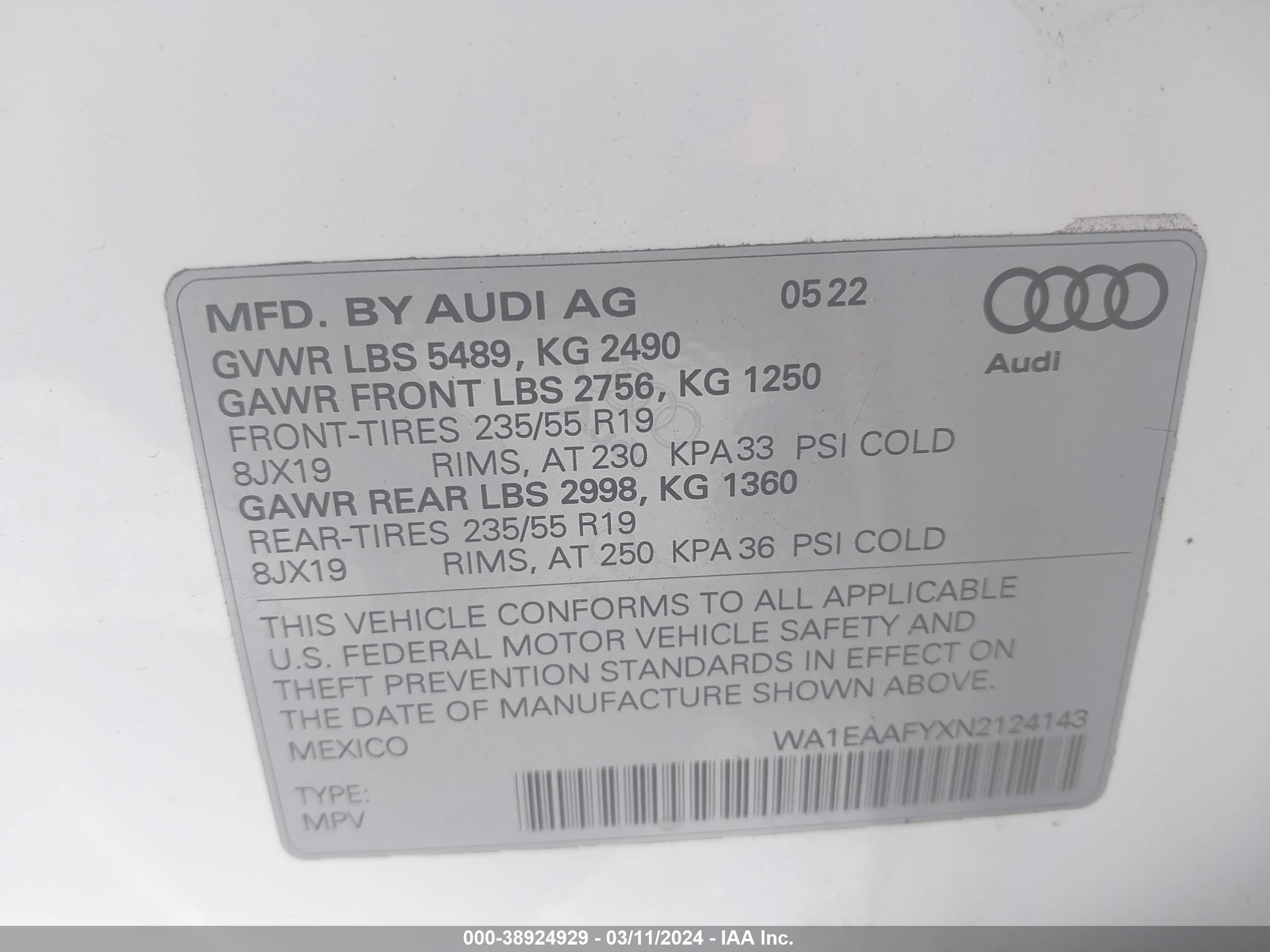 Photo 8 VIN: WA1EAAFYXN2124143 - AUDI Q5 