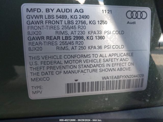 Photo 8 VIN: WA1EABFYXN2044329 - AUDI Q5 