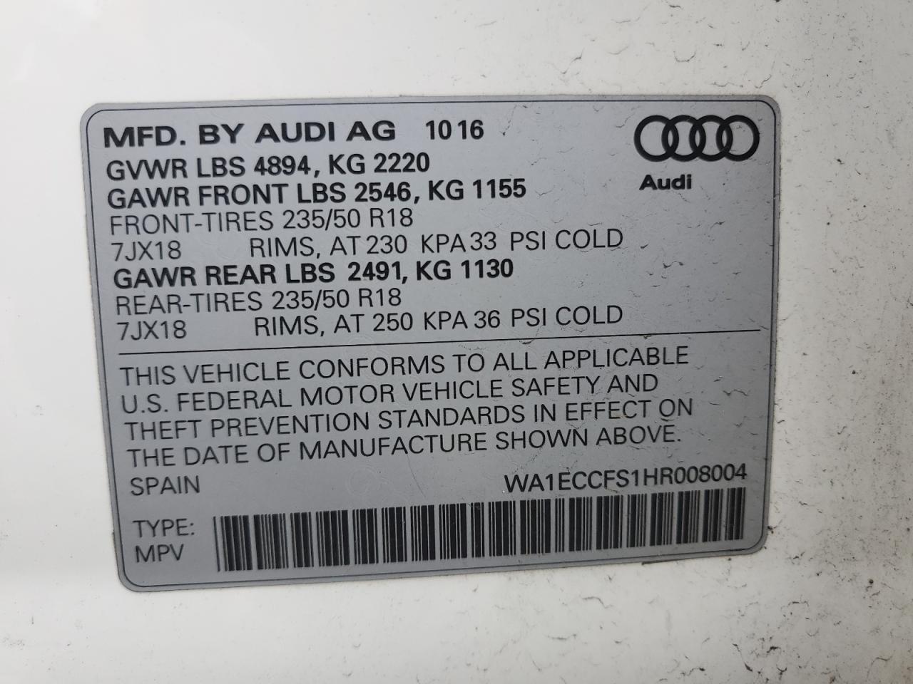 Photo 12 VIN: WA1ECCFS1HR008004 - AUDI Q3 