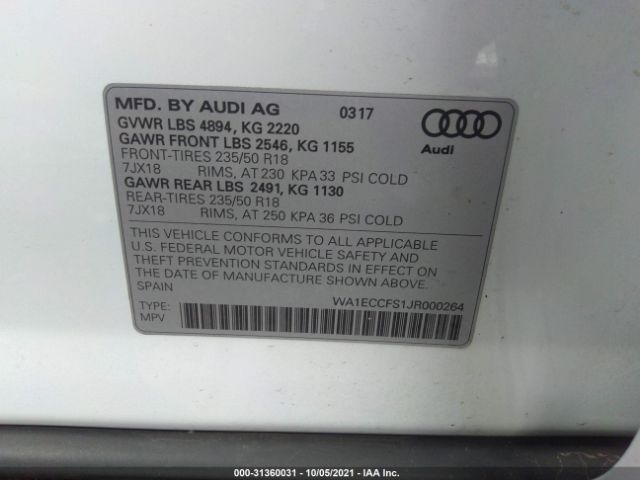 Photo 8 VIN: WA1ECCFS1JR000264 - AUDI Q3 