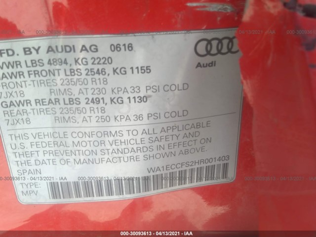 Photo 8 VIN: WA1ECCFS2HR001403 - AUDI Q3 