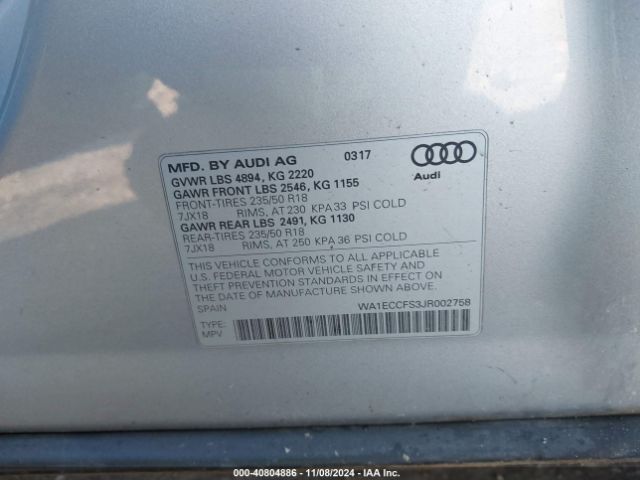 Photo 8 VIN: WA1ECCFS3JR002758 - AUDI Q3 