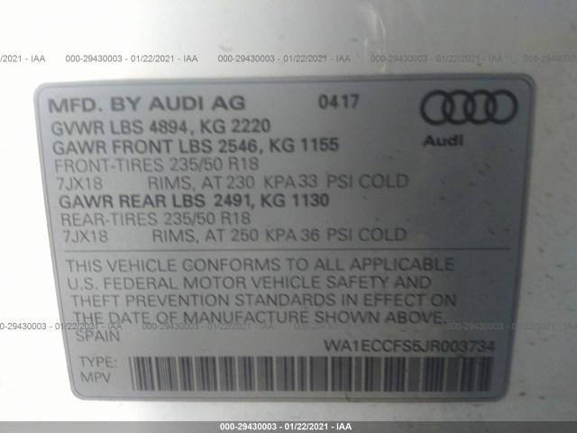 Photo 8 VIN: WA1ECCFS5JR003734 - AUDI Q3 