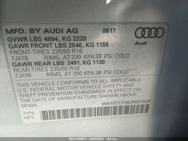 Photo 8 VIN: WA1ECCFS6JR007520 - AUDI Q3 