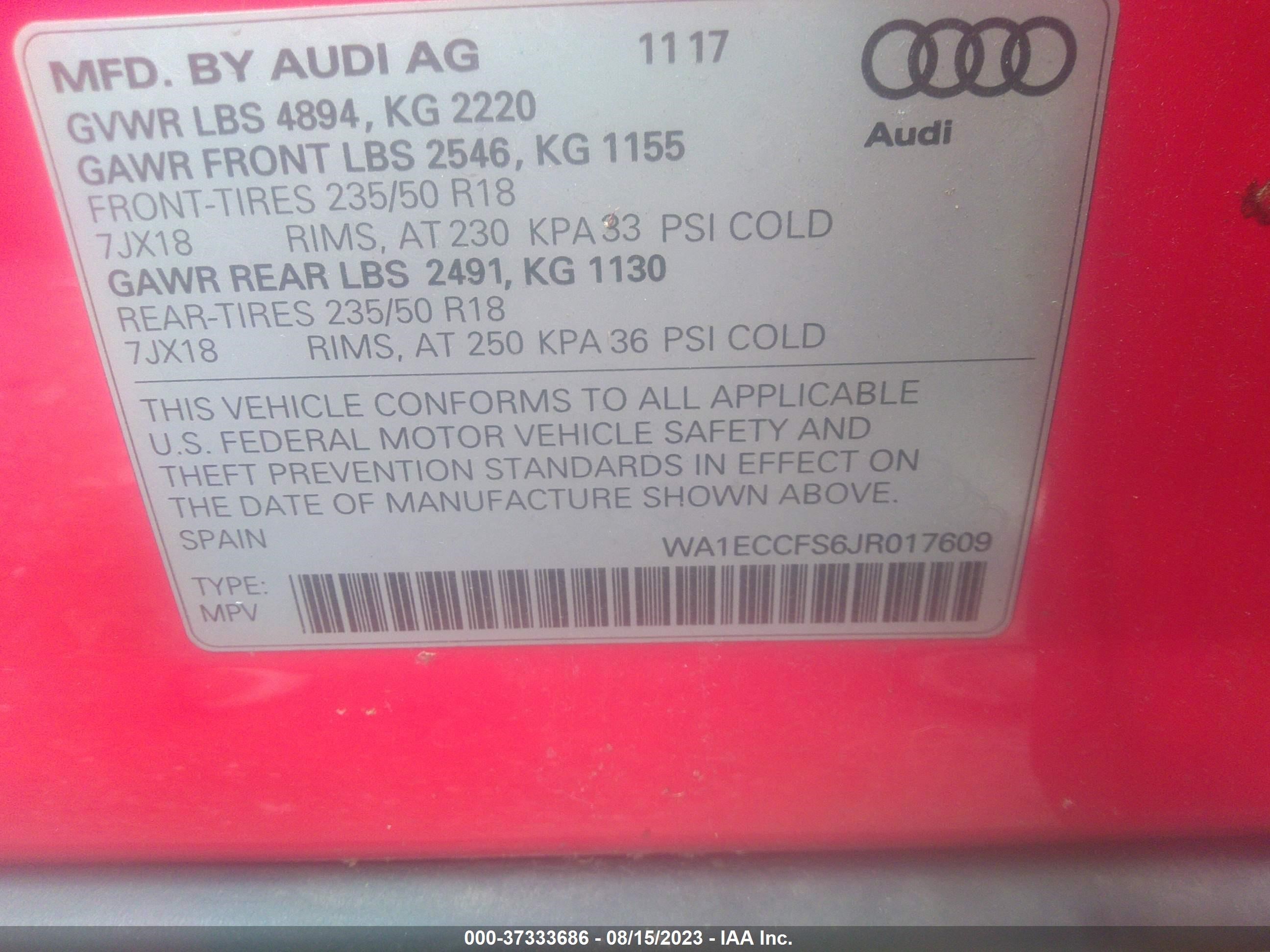 Photo 8 VIN: WA1ECCFS6JR017609 - AUDI Q3 