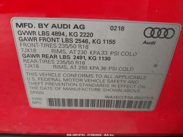 Photo 8 VIN: WA1ECCFS6JR027315 - AUDI Q3 