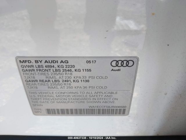 Photo 8 VIN: WA1ECCFS8JR006580 - AUDI Q3 