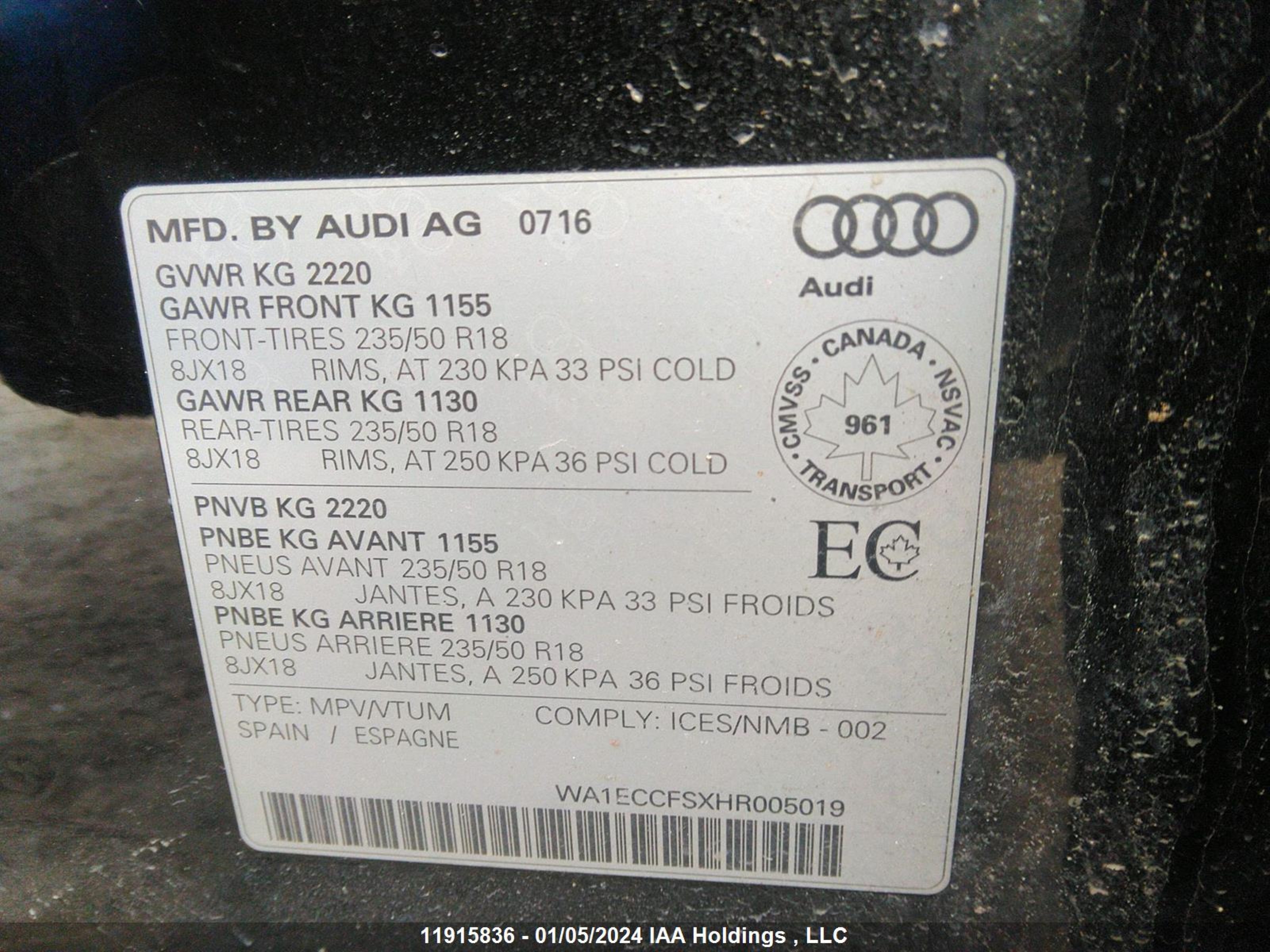 Photo 8 VIN: WA1ECCFSXHR005019 - AUDI Q3 