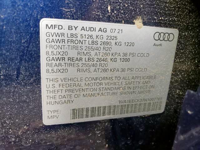 Photo 9 VIN: WA1EECF37N1007789 - AUDI Q3 PREMIUM 