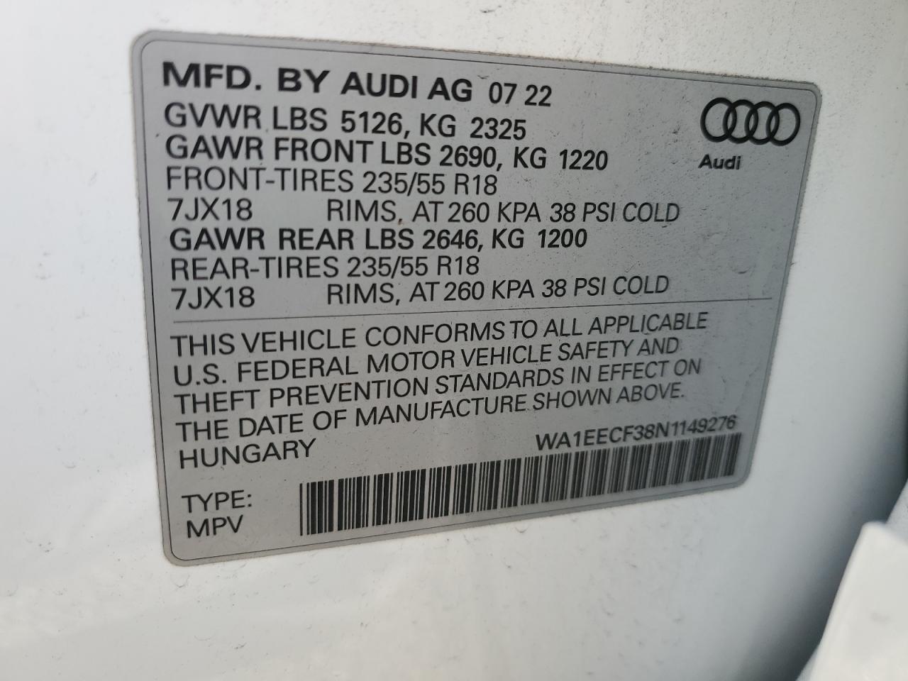 Photo 12 VIN: WA1EECF38N1149276 - AUDI Q3 