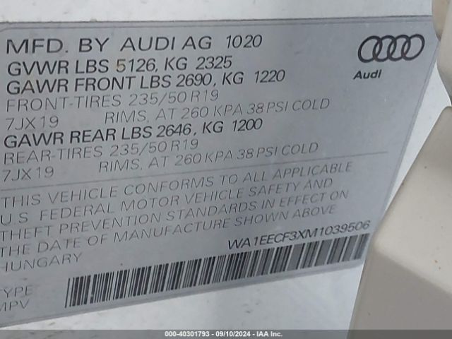 Photo 8 VIN: WA1EECF3XM1039506 - AUDI Q3 