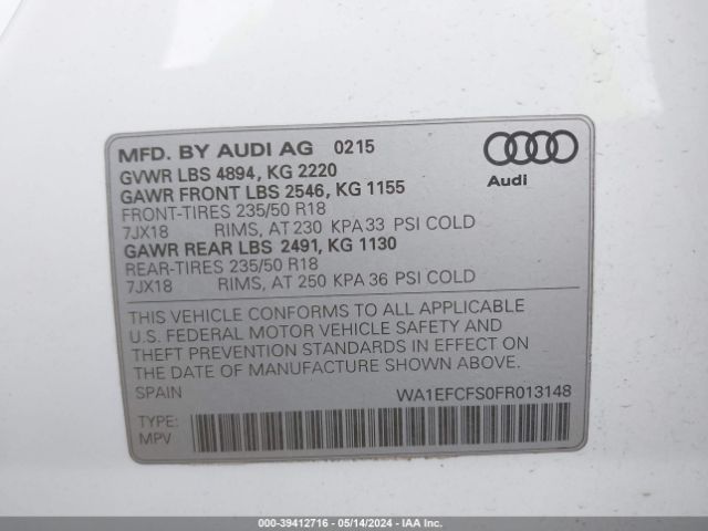 Photo 8 VIN: WA1EFCFS0FR013148 - AUDI Q3 