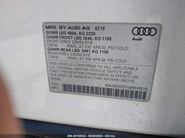 Photo 8 VIN: WA1EFCFS1GR018215 - AUDI Q3 