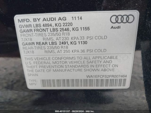 Photo 8 VIN: WA1EFCFS2FR007464 - AUDI Q3 