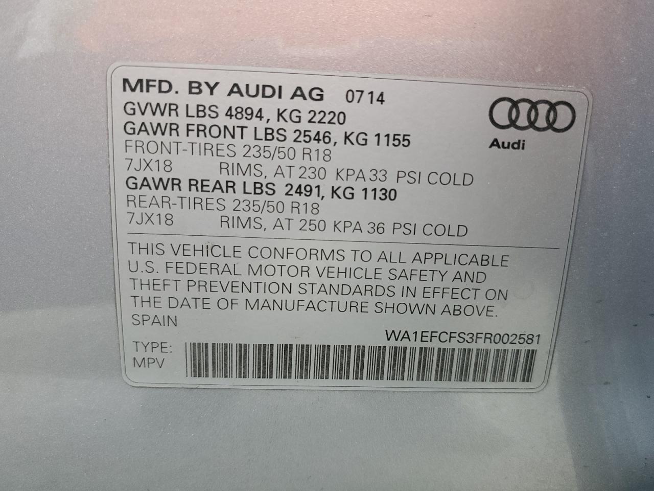 Photo 11 VIN: WA1EFCFS3FR002581 - AUDI Q3 