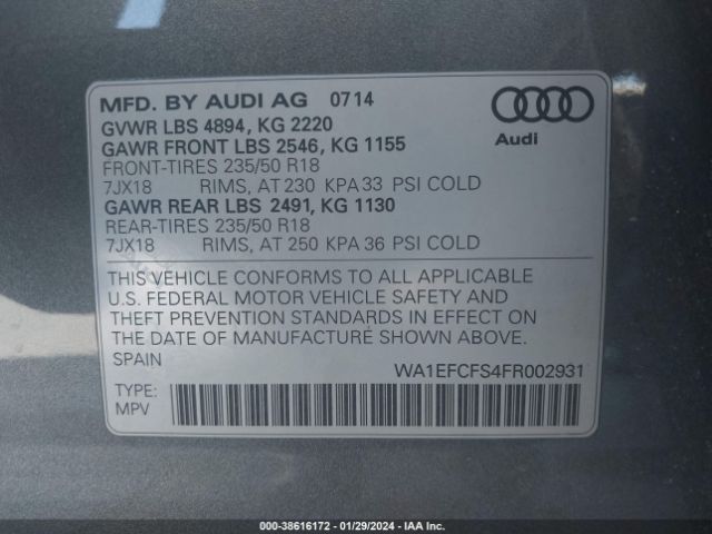 Photo 8 VIN: WA1EFCFS4FR002931 - AUDI Q3 