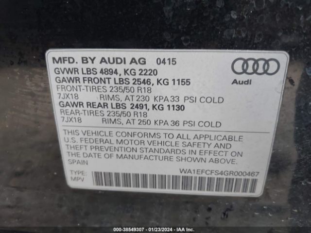 Photo 8 VIN: WA1EFCFS4GR000467 - AUDI Q3 