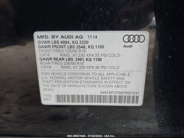 Photo 8 VIN: WA1EFCFS5FR007247 - AUDI Q3 