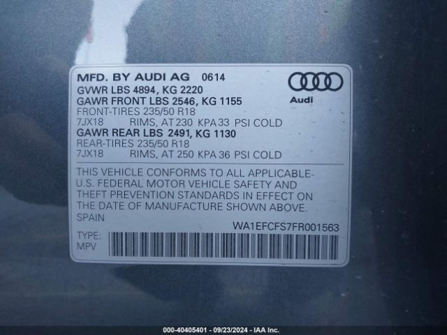 Photo 8 VIN: WA1EFCFS7FR001563 - AUDI Q3 