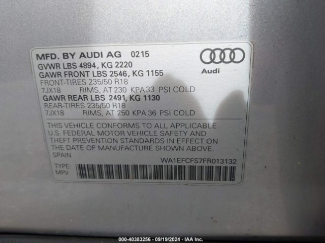 Photo 8 VIN: WA1EFCFS7FR013132 - AUDI Q3 