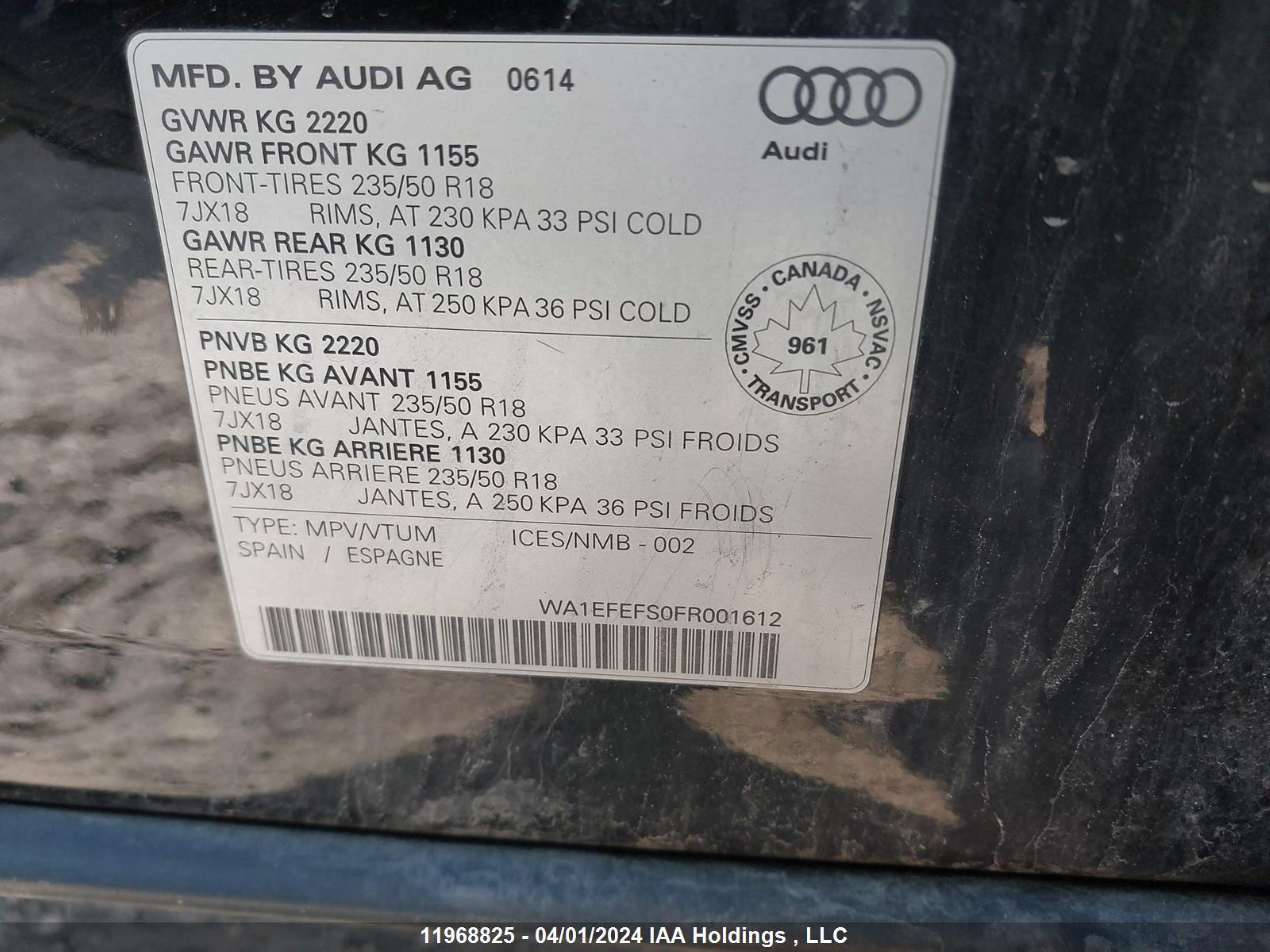 Photo 8 VIN: WA1EFEFS0FR001612 - AUDI Q3 