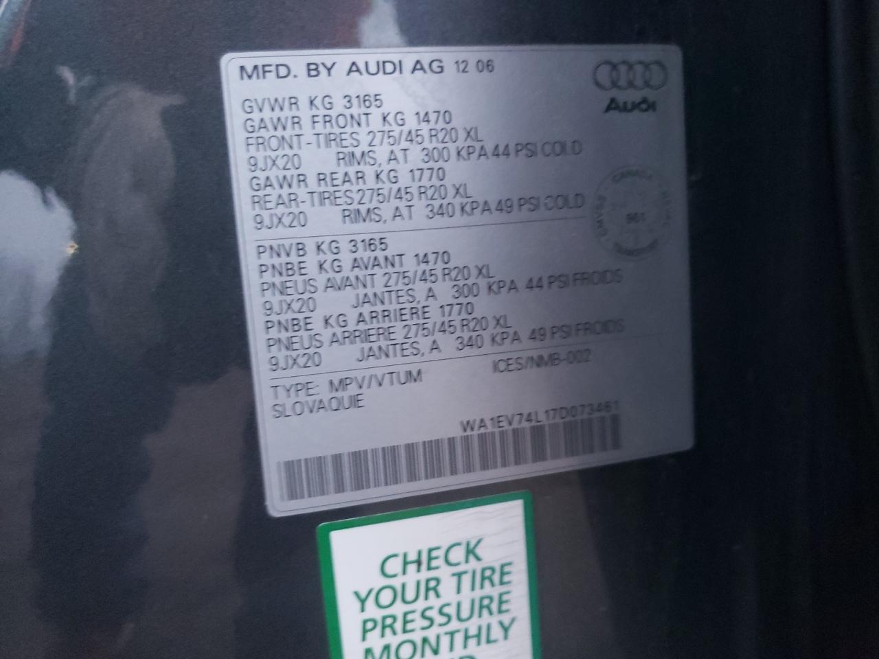 Photo 12 VIN: WA1EV74L17D073461 - AUDI Q7 