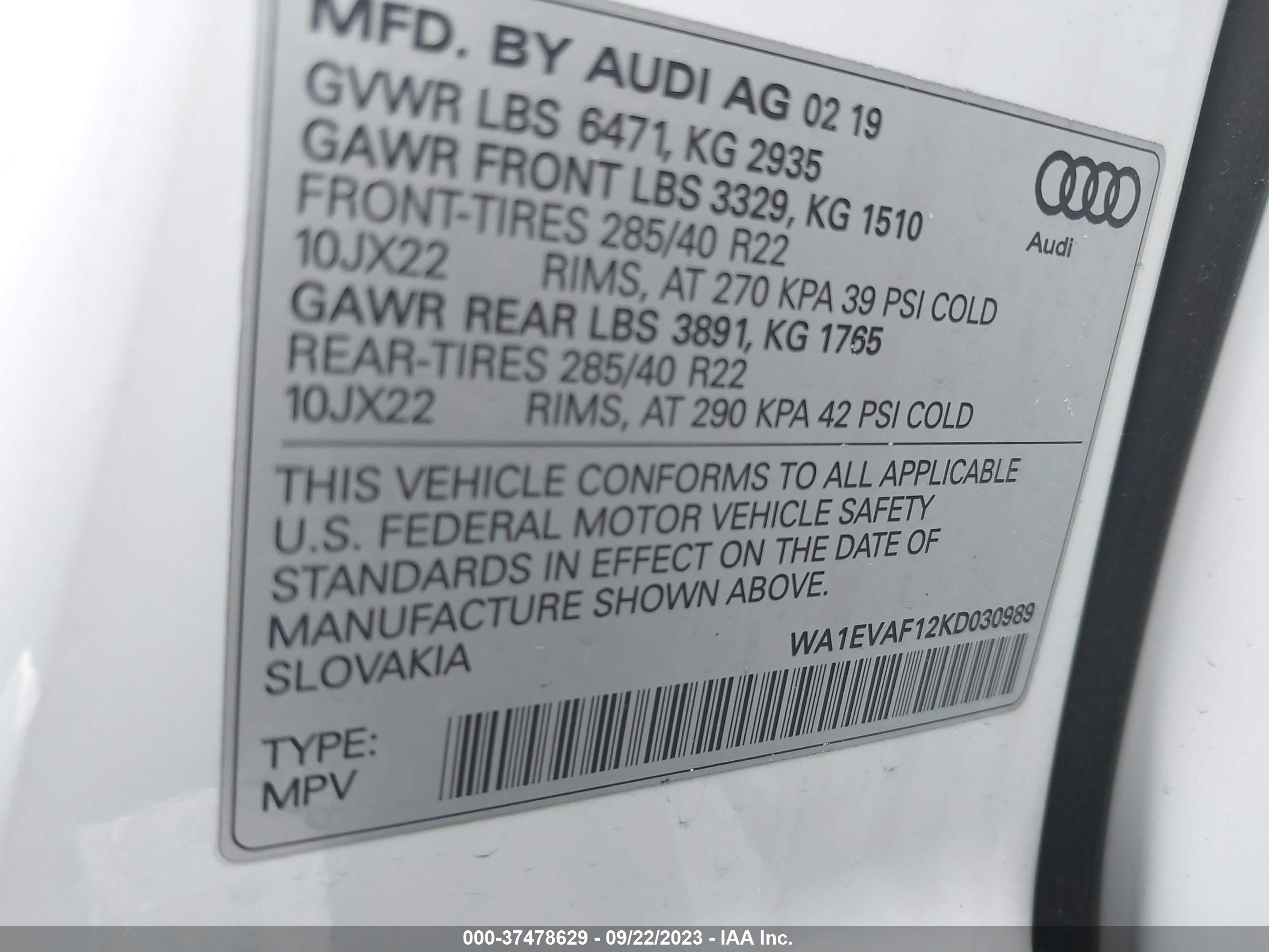 Photo 8 VIN: WA1EVAF12KD030989 - AUDI Q8 