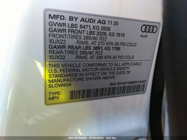 Photo 8 VIN: WA1EVAF18MD019403 - AUDI Q8 