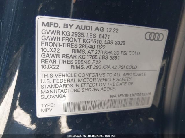 Photo 8 VIN: WA1EVBF1XPD013726 - AUDI Q8 