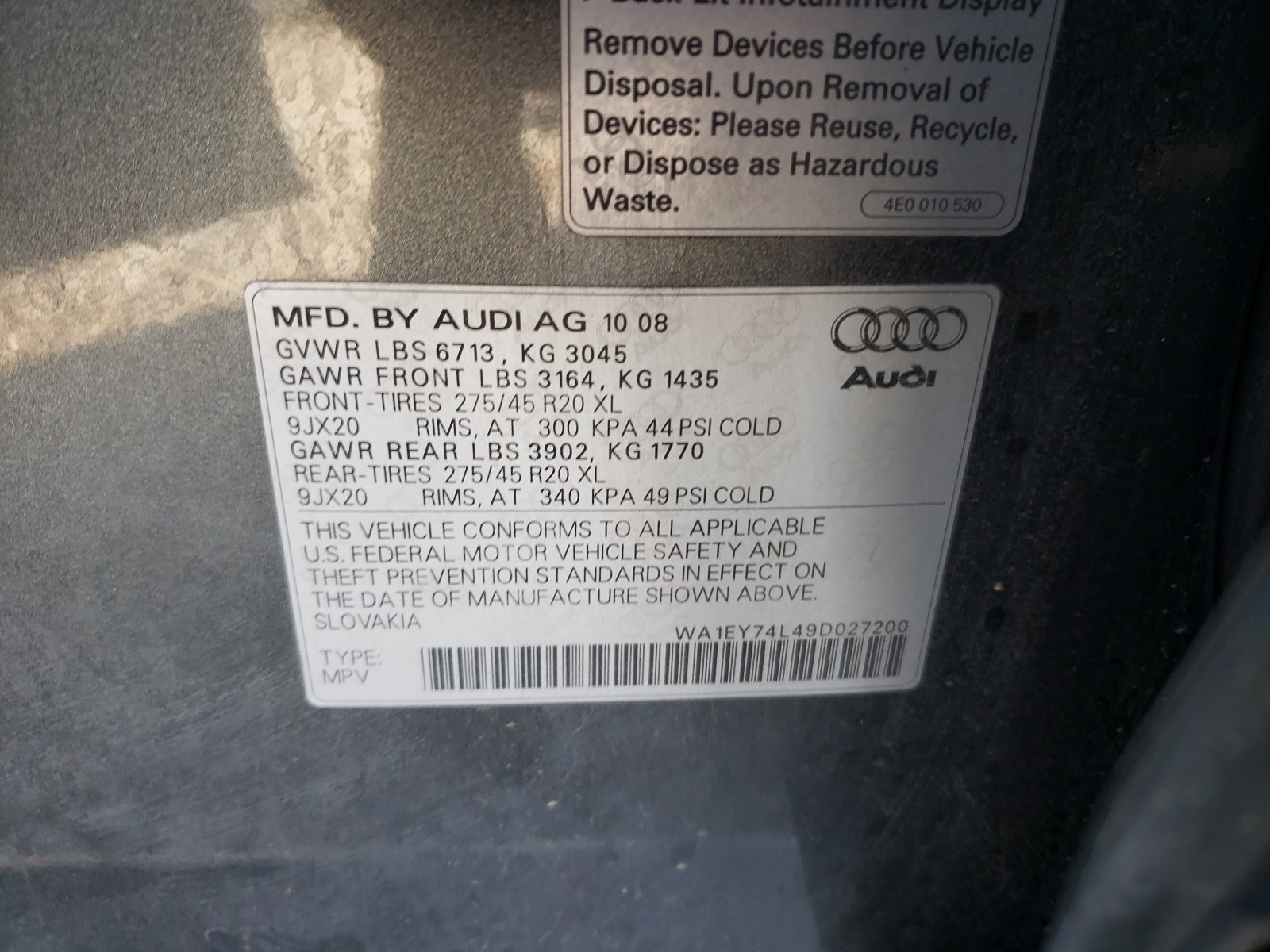 Photo 9 VIN: WA1EY74L49D027200 - AUDI Q7 