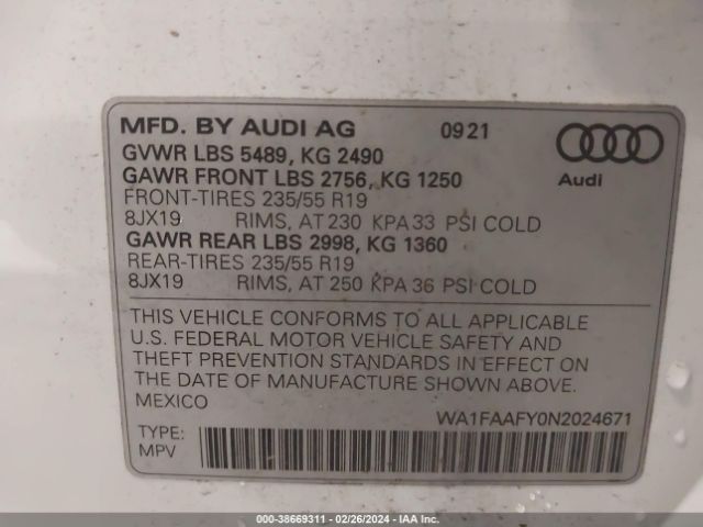 Photo 8 VIN: WA1FAAFY0N2024671 - AUDI Q5 