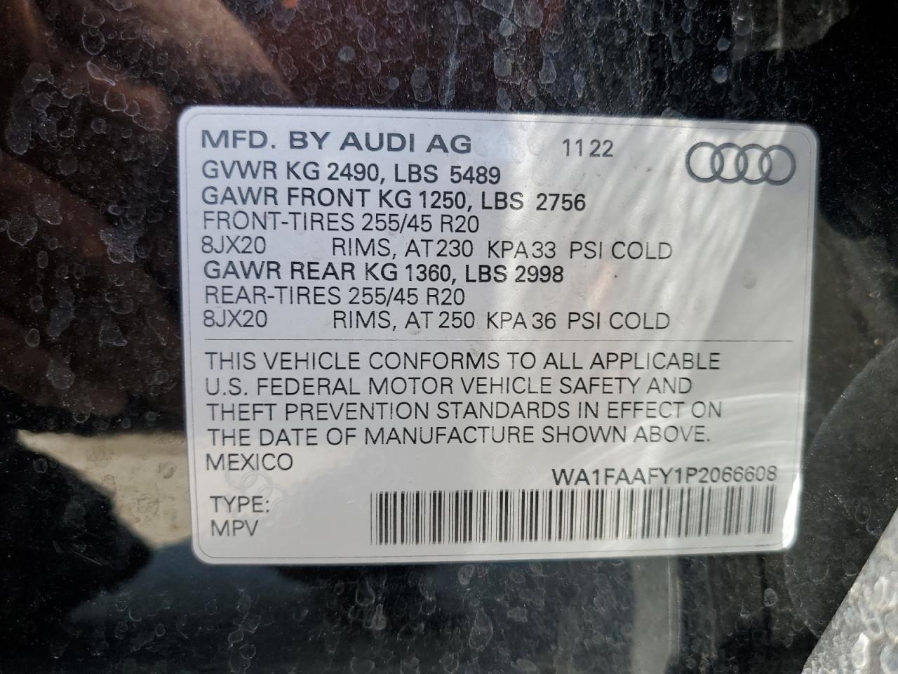 Photo 12 VIN: WA1FAAFY1P2066608 - AUDI Q5 