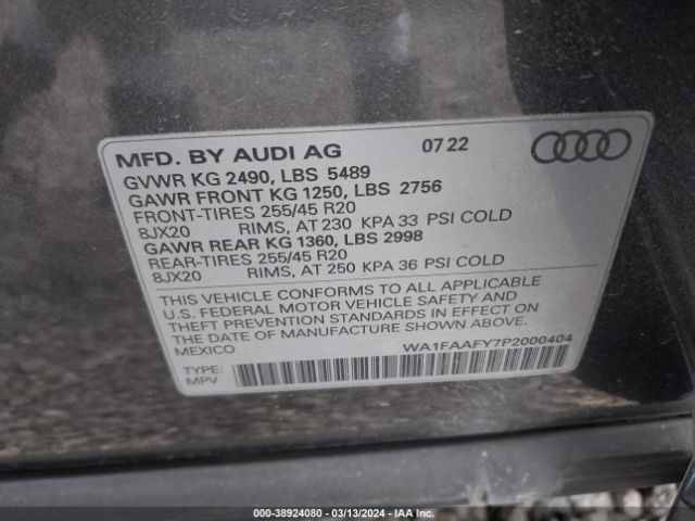 Photo 8 VIN: WA1FAAFY7P2000404 - AUDI Q5 