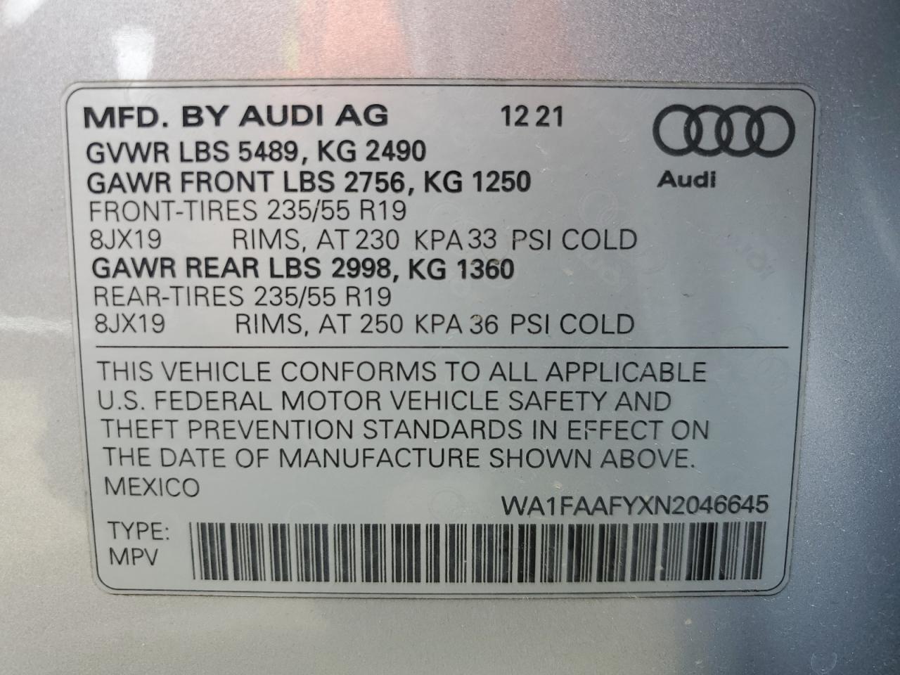 Photo 11 VIN: WA1FAAFYXN2046645 - AUDI Q5 