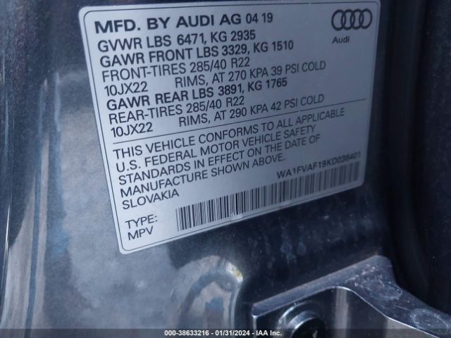 Photo 8 VIN: WA1FVAF19KD038401 - AUDI Q8 