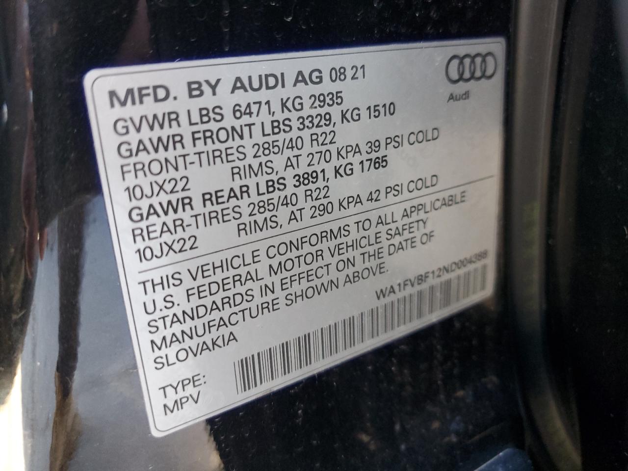 Photo 11 VIN: WA1FVBF12ND004388 - AUDI Q8 