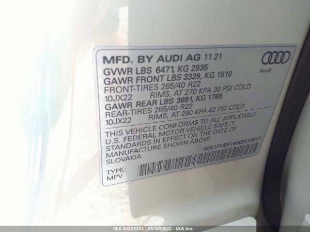 Photo 8 VIN: WA1FVBF19ND010611 - AUDI Q8 