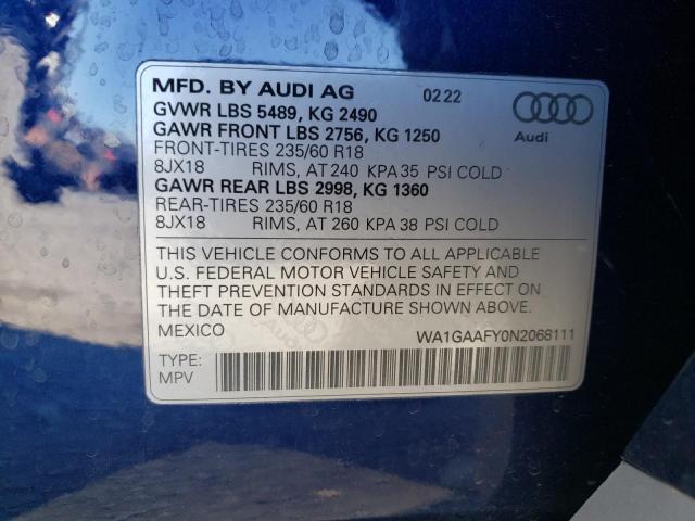 Photo 12 VIN: WA1GAAFY0N2068111 - AUDI Q5 PREMIUM 