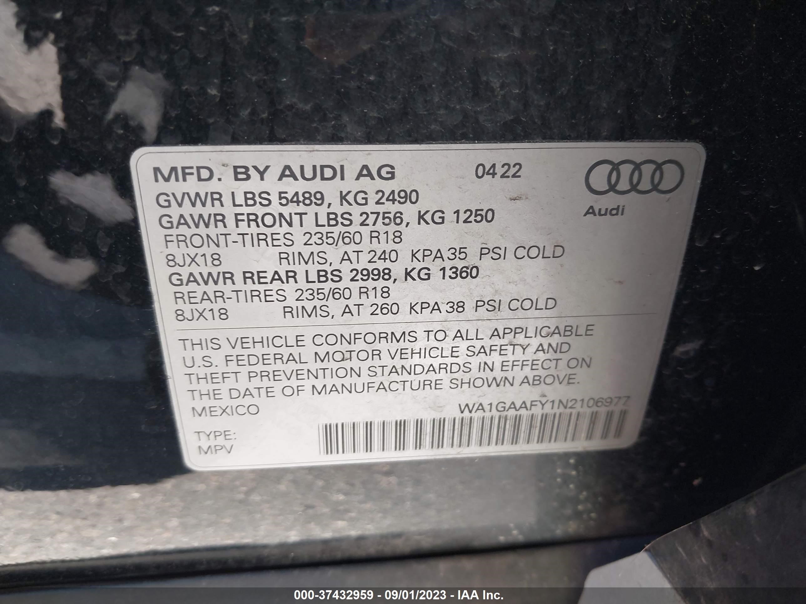 Photo 8 VIN: WA1GAAFY1N2106977 - AUDI Q5 