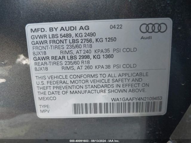 Photo 8 VIN: WA1GAAFY4N2109453 - AUDI Q5 