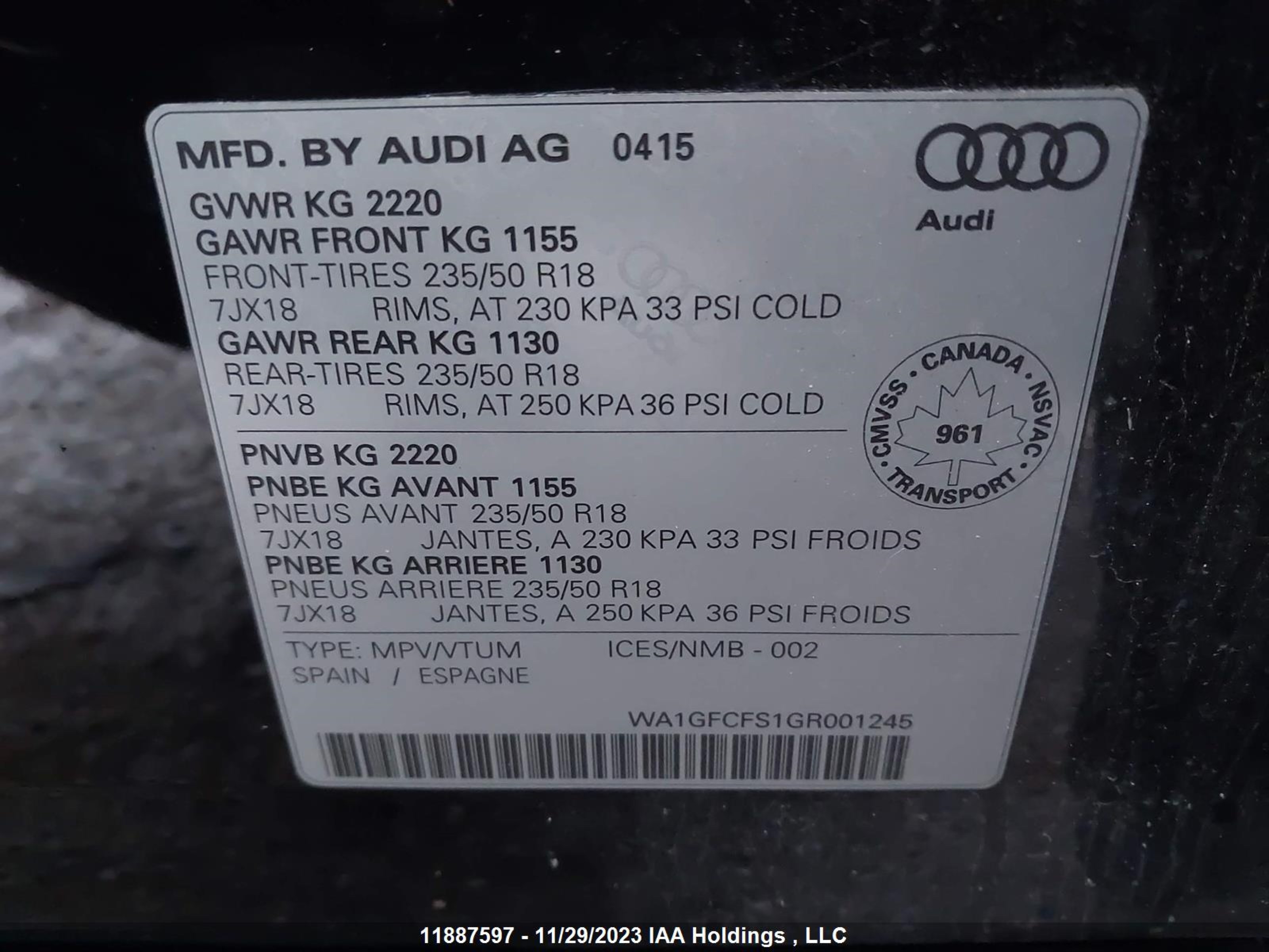 Photo 8 VIN: WA1GFCFS1GR001245 - AUDI Q3 