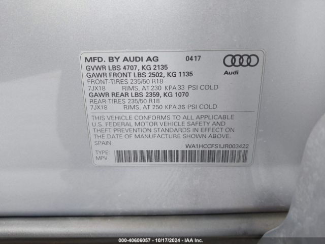 Photo 8 VIN: WA1HCCFS1JR003422 - AUDI Q3 