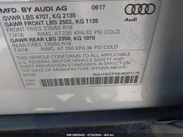 Photo 8 VIN: WA1HCCFS8JR007175 - AUDI Q3 