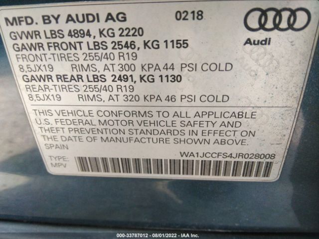 Photo 8 VIN: WA1JCCFS4JR028008 - AUDI Q3 