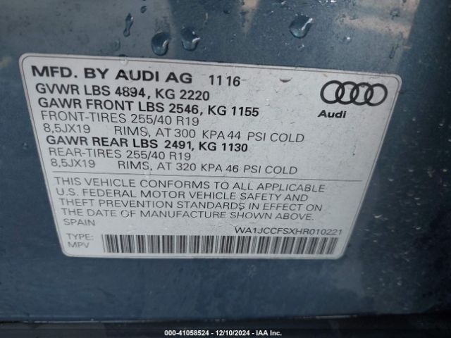 Photo 8 VIN: WA1JCCFSXHR010221 - AUDI Q3 