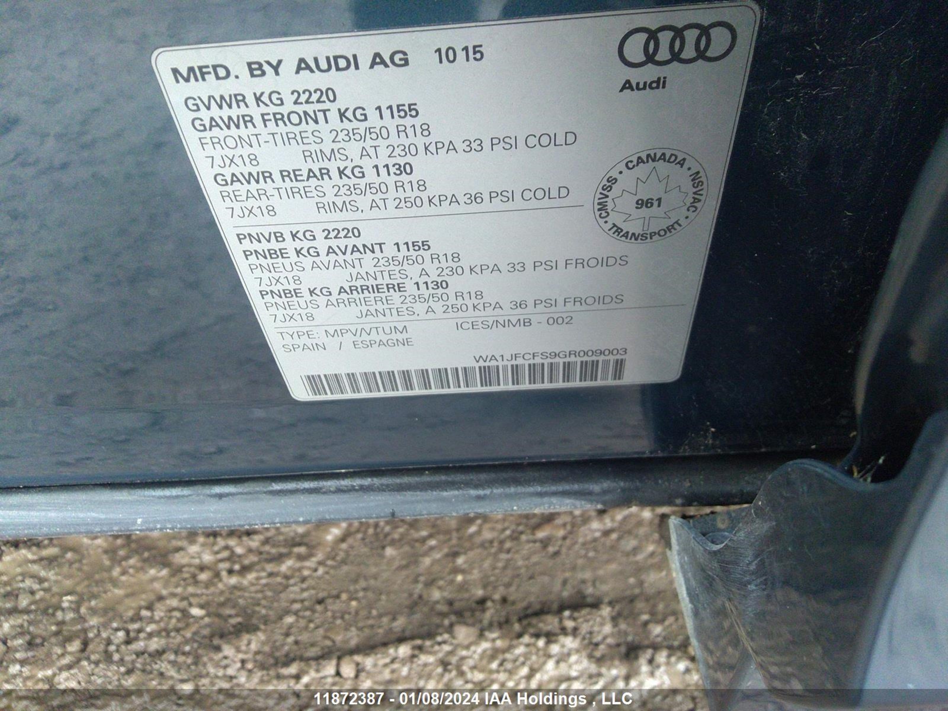 Photo 8 VIN: WA1JFCFS9GR009003 - AUDI Q3 