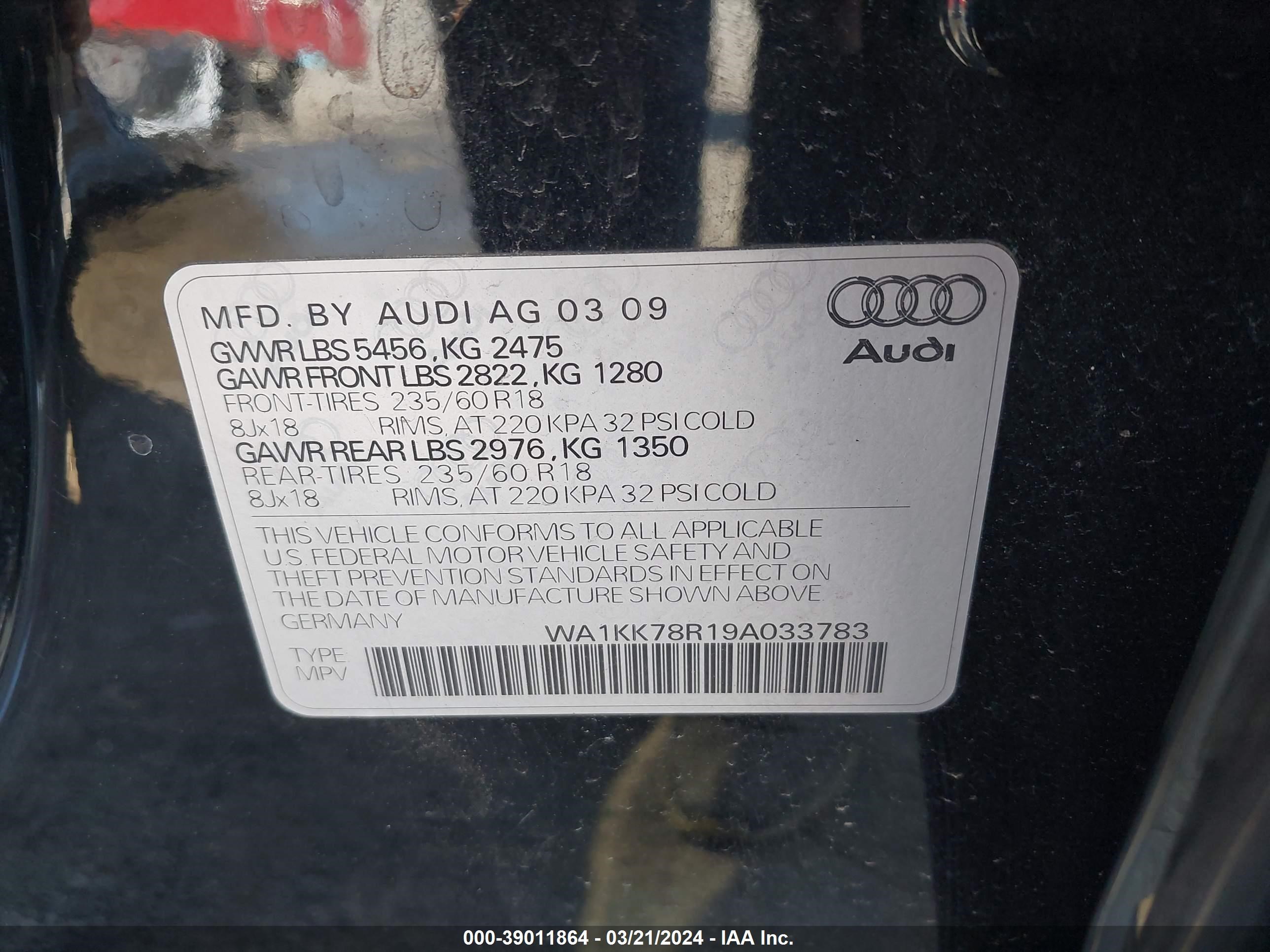 Photo 8 VIN: WA1KK78R19A033783 - AUDI Q5 