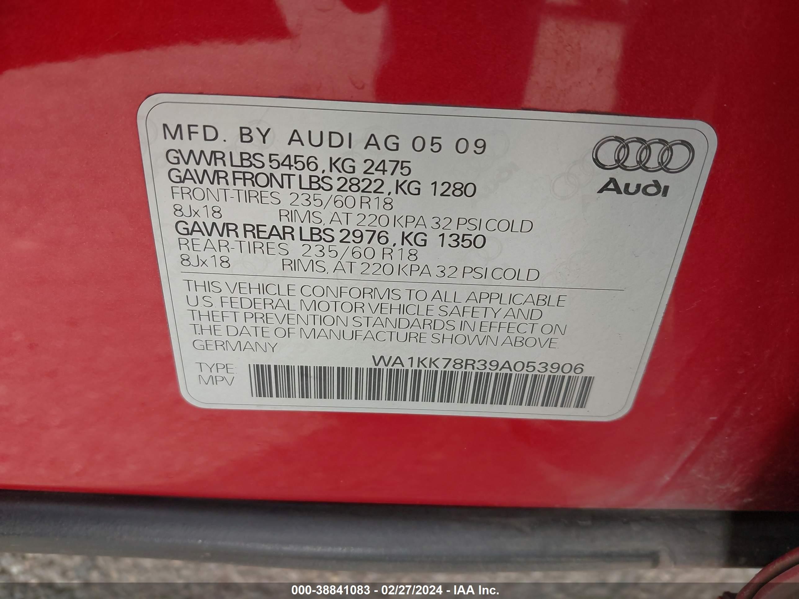 Photo 8 VIN: WA1KK78R39A053906 - AUDI Q5 