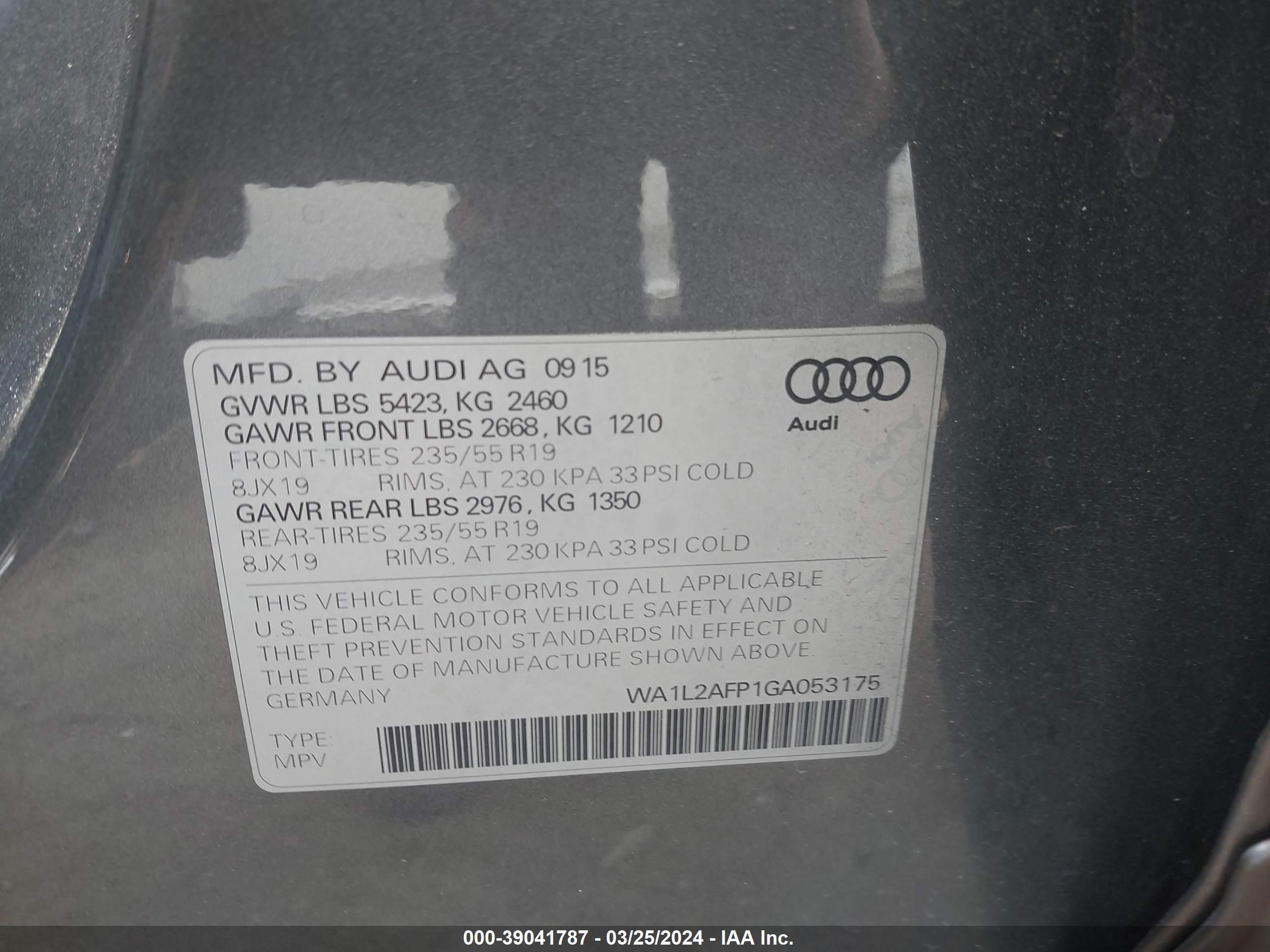 Photo 8 VIN: WA1L2AFP1GA053175 - AUDI Q5 