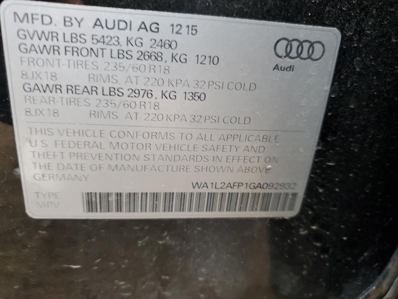 Photo 11 VIN: WA1L2AFP1GA092932 - AUDI Q5 